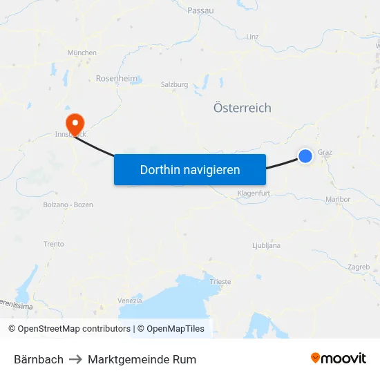 Bärnbach to Marktgemeinde Rum map