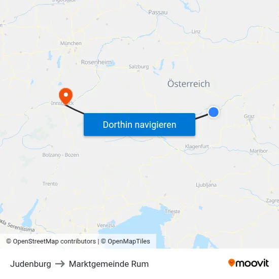 Judenburg to Marktgemeinde Rum map