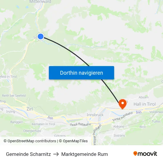 Gemeinde Scharnitz to Marktgemeinde Rum map