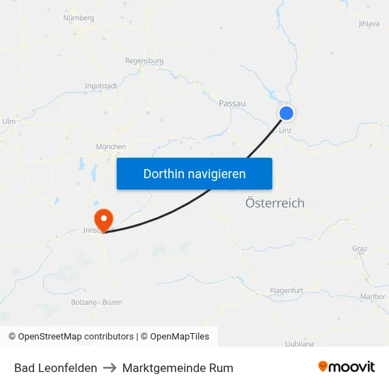 Bad Leonfelden to Marktgemeinde Rum map