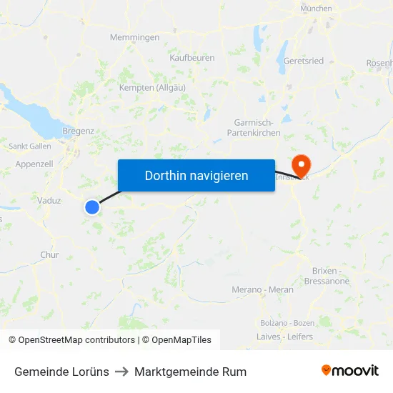 Gemeinde Lorüns to Marktgemeinde Rum map