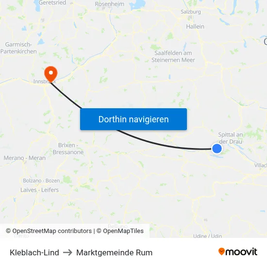 Kleblach-Lind to Marktgemeinde Rum map