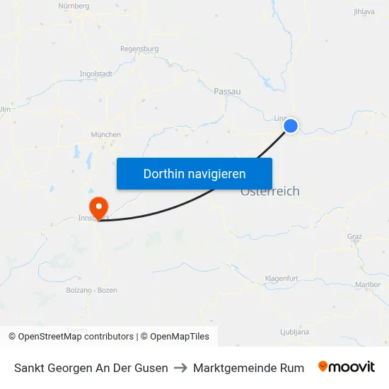 Sankt Georgen An Der Gusen to Marktgemeinde Rum map