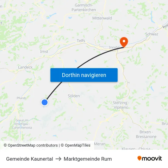 Gemeinde Kaunertal to Marktgemeinde Rum map