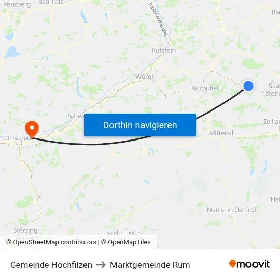 Gemeinde Hochfilzen to Marktgemeinde Rum map