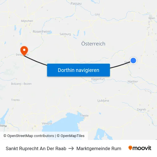 Sankt Ruprecht An Der Raab to Marktgemeinde Rum map