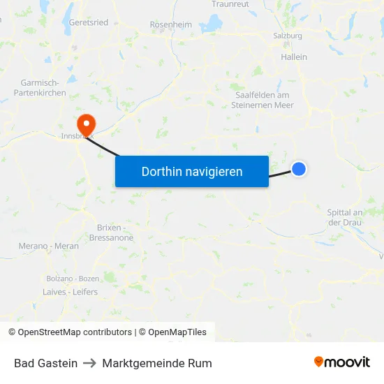 Bad Gastein to Marktgemeinde Rum map