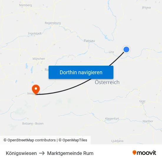 Königswiesen to Marktgemeinde Rum map
