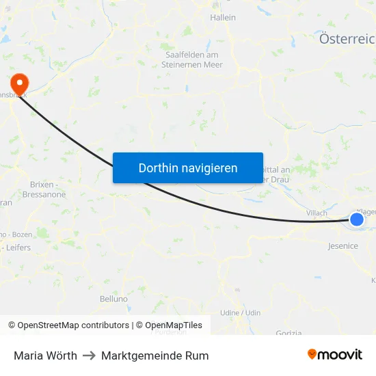 Maria Wörth to Marktgemeinde Rum map
