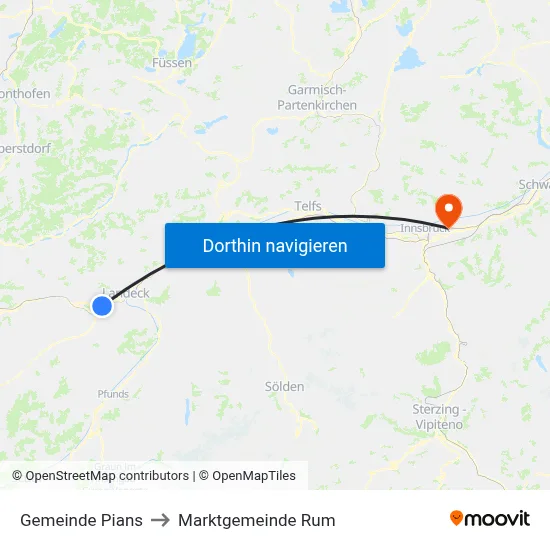 Gemeinde Pians to Marktgemeinde Rum map