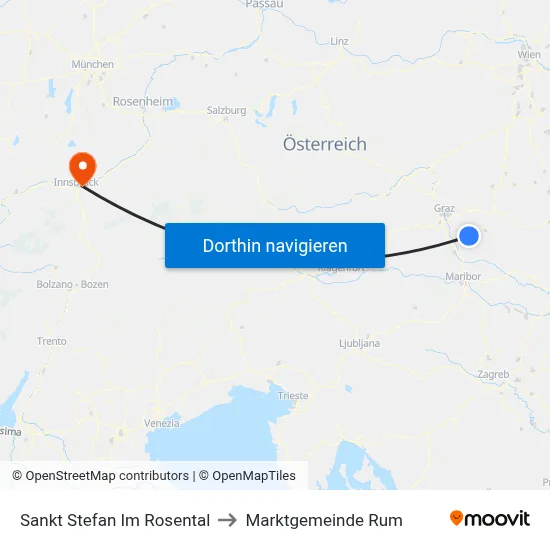 Sankt Stefan Im Rosental to Marktgemeinde Rum map