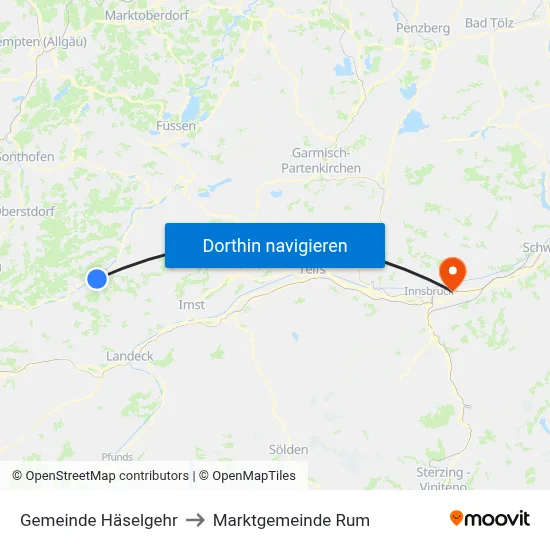 Gemeinde Häselgehr to Marktgemeinde Rum map