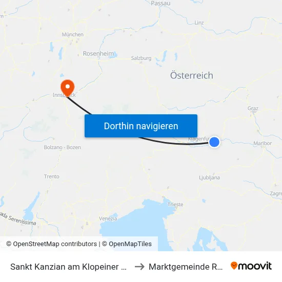 Sankt Kanzian am Klopeiner See to Marktgemeinde Rum map