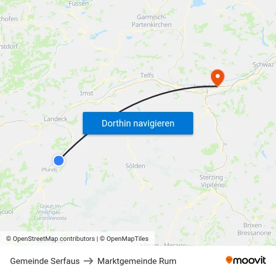 Gemeinde Serfaus to Marktgemeinde Rum map