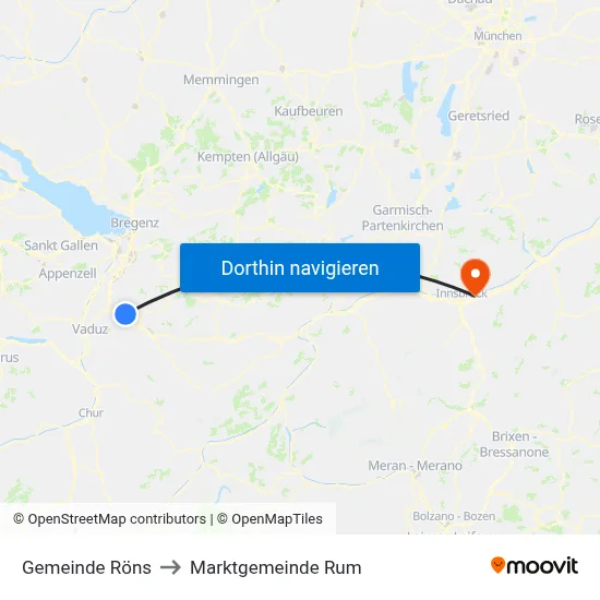Gemeinde Röns to Marktgemeinde Rum map