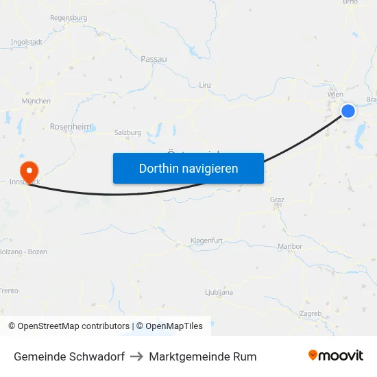 Gemeinde Schwadorf to Marktgemeinde Rum map