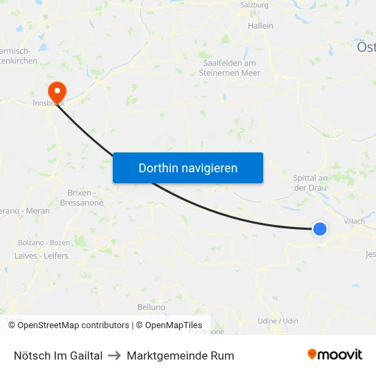 Nötsch Im Gailtal to Marktgemeinde Rum map