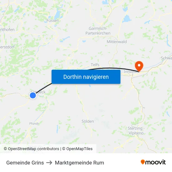 Gemeinde Grins to Marktgemeinde Rum map