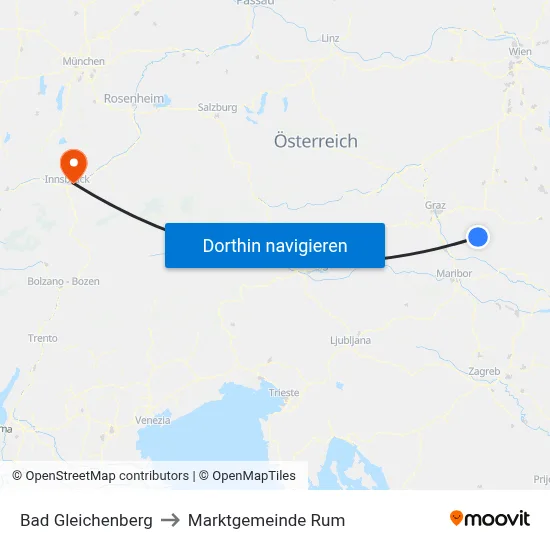 Bad Gleichenberg to Marktgemeinde Rum map