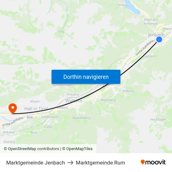 Marktgemeinde Jenbach to Marktgemeinde Rum map