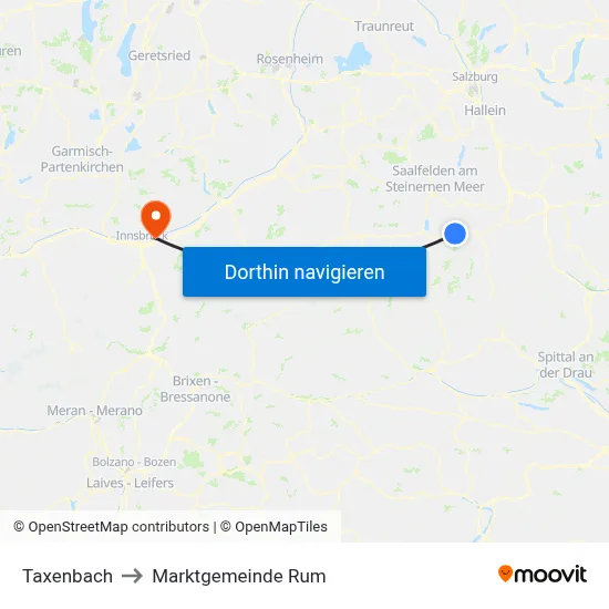 Taxenbach to Marktgemeinde Rum map