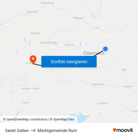 Sankt Gallen to Marktgemeinde Rum map