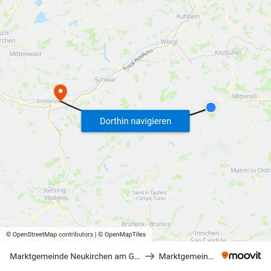 Marktgemeinde Neukirchen am Großvenediger to Marktgemeinde Rum map