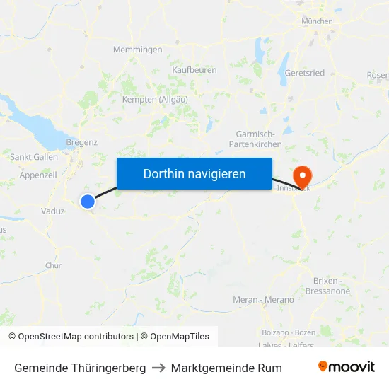 Gemeinde Thüringerberg to Marktgemeinde Rum map