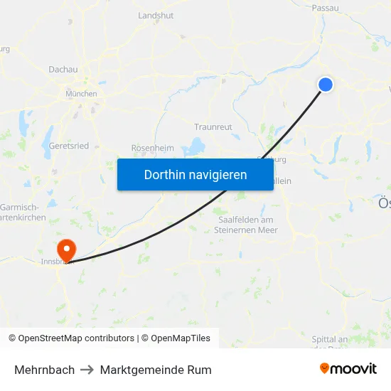 Mehrnbach to Marktgemeinde Rum map
