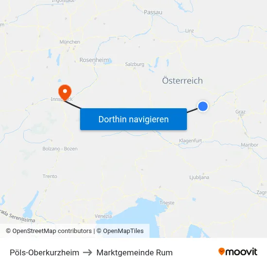 Pöls-Oberkurzheim to Marktgemeinde Rum map