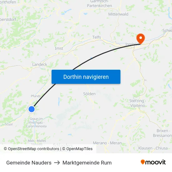 Gemeinde Nauders to Marktgemeinde Rum map