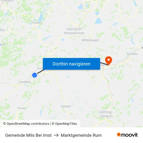 Gemeinde Mils Bei Imst to Marktgemeinde Rum map