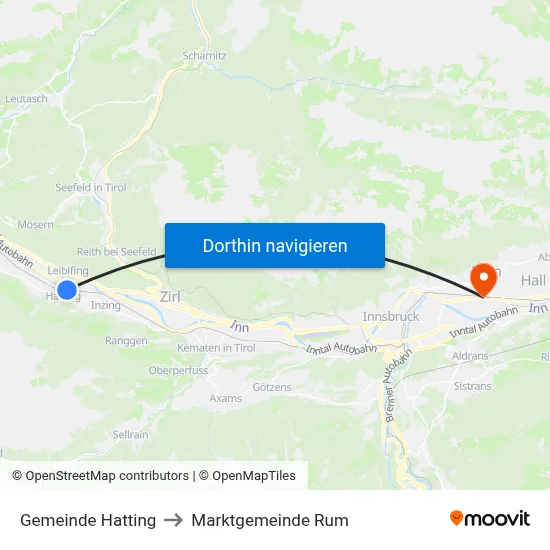 Gemeinde Hatting to Marktgemeinde Rum map