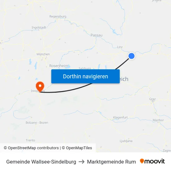 Gemeinde Wallsee-Sindelburg to Marktgemeinde Rum map