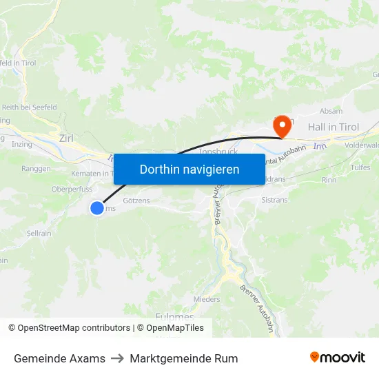 Gemeinde Axams to Marktgemeinde Rum map