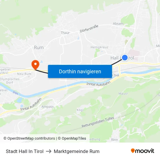 Stadt Hall In Tirol to Marktgemeinde Rum map