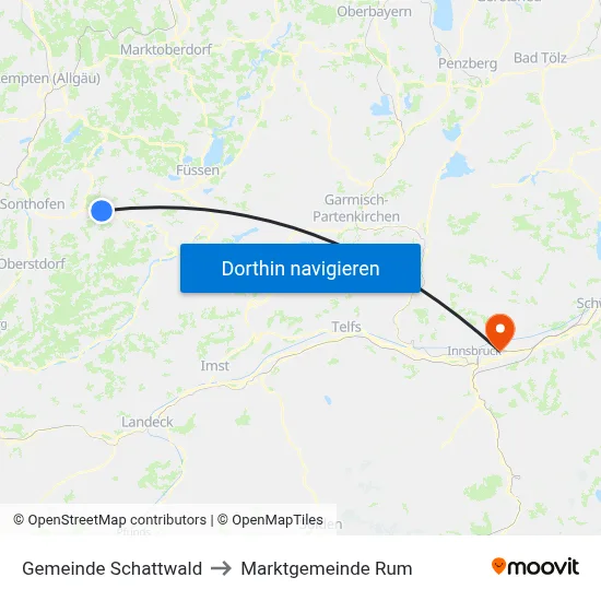 Gemeinde Schattwald to Marktgemeinde Rum map