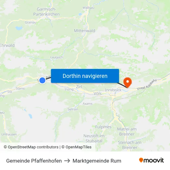 Gemeinde Pfaffenhofen to Marktgemeinde Rum map