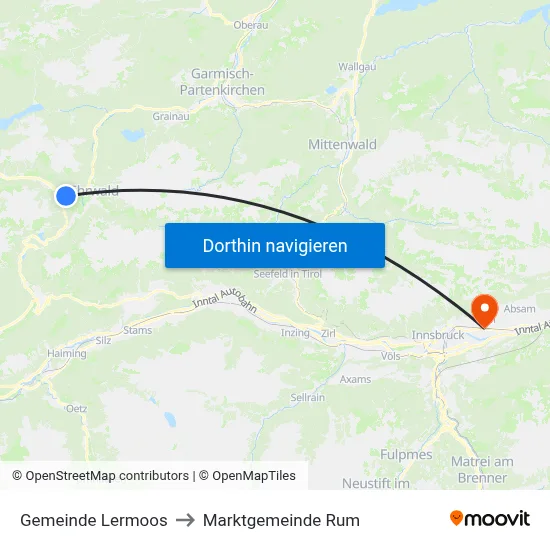 Gemeinde Lermoos to Marktgemeinde Rum map