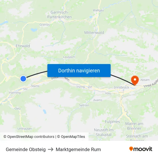 Gemeinde Obsteig to Marktgemeinde Rum map
