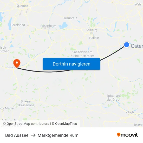 Bad Aussee to Marktgemeinde Rum map
