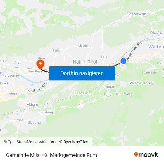 Gemeinde Mils to Marktgemeinde Rum map