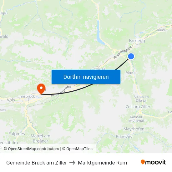 Gemeinde Bruck am Ziller to Marktgemeinde Rum map