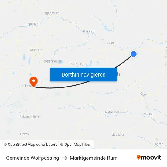 Gemeinde Wolfpassing to Marktgemeinde Rum map