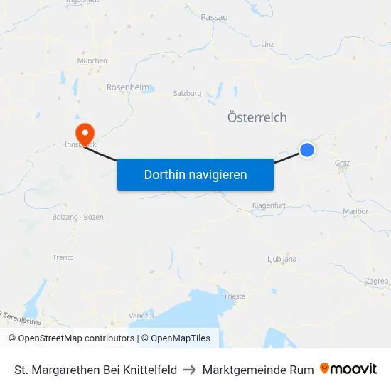 St. Margarethen Bei Knittelfeld to Marktgemeinde Rum map