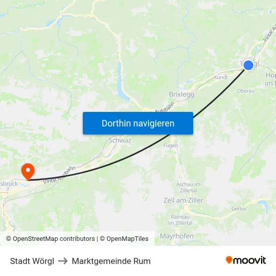 Stadt Wörgl to Marktgemeinde Rum map