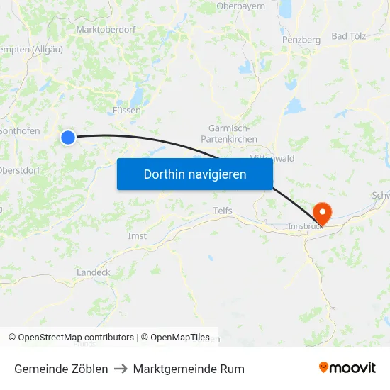 Gemeinde Zöblen to Marktgemeinde Rum map