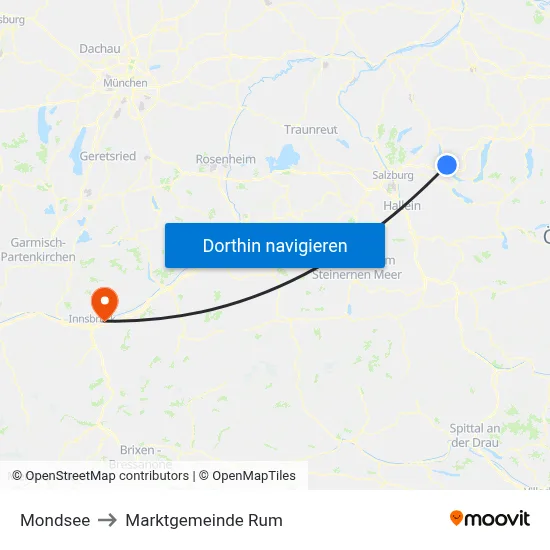 Mondsee to Marktgemeinde Rum map