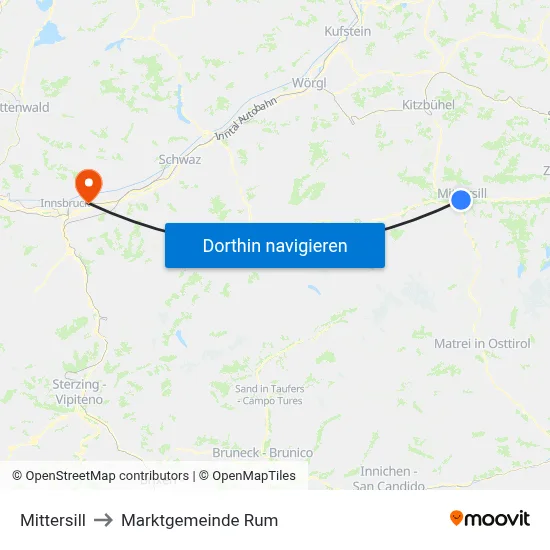 Mittersill to Marktgemeinde Rum map