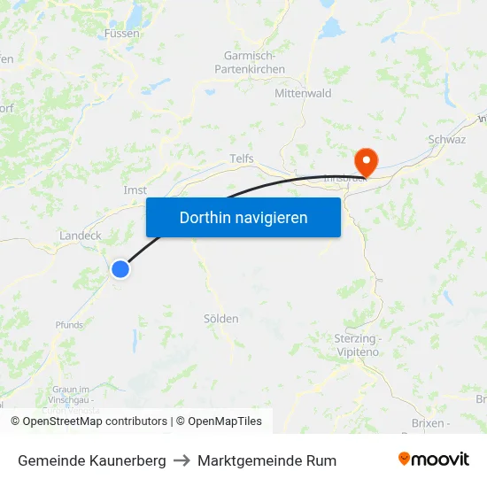 Gemeinde Kaunerberg to Marktgemeinde Rum map